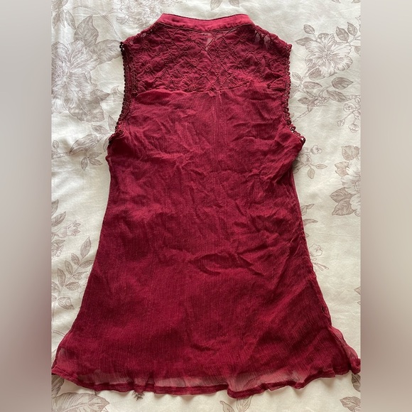 Y2K Red Silk High Neck Embroidered Blouse Top Medium Red Vamp Whimsigoth Witchy - Picture 2 of 9